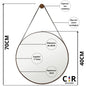 Espelho Redondo Decorativo com Alça de Couro 40cm 50cm 60cm para Sala Banheiro Quarto + Suporte