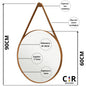 Espelho Redondo Decorativo com Alça de Couro 40cm 50cm 60cm para Sala Banheiro Quarto + Suporte