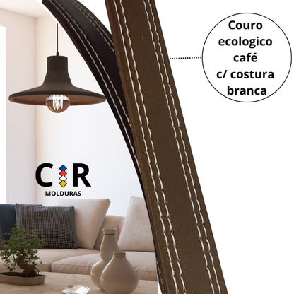 Espelho Decorativo Redondo 60cm Adnet C/ Alça em Couro Ecológico + 5 Anos de garantia