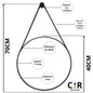 Espelho Decorativo Redondo 40cm Adnet Suspenso C/ Alça Couro Ecológico + 5 Anos de garantia