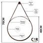 Espelho Decorativo Redondo 40cm Adnet Suspenso C/ Alça Couro Ecológico + 5 Anos de garantia