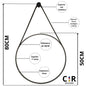 Espelho Decorativo Redondo 50cm Adnet Suspenso C/ Alça Couro Ecológico + 5 Anos de Garantia