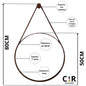 Espelho Decorativo Redondo 50cm Adnet Suspenso C/ Alça Couro Ecológico + 5 Anos de Garantia