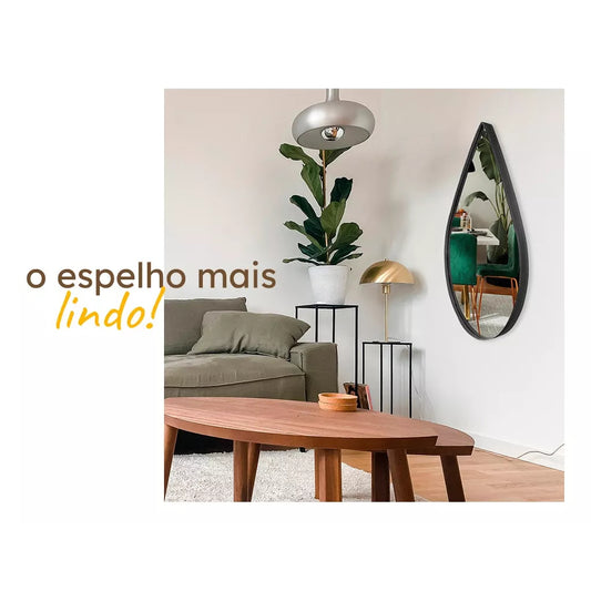 Espelho Gota  35x50 C/ moldura em Couro Ecológico