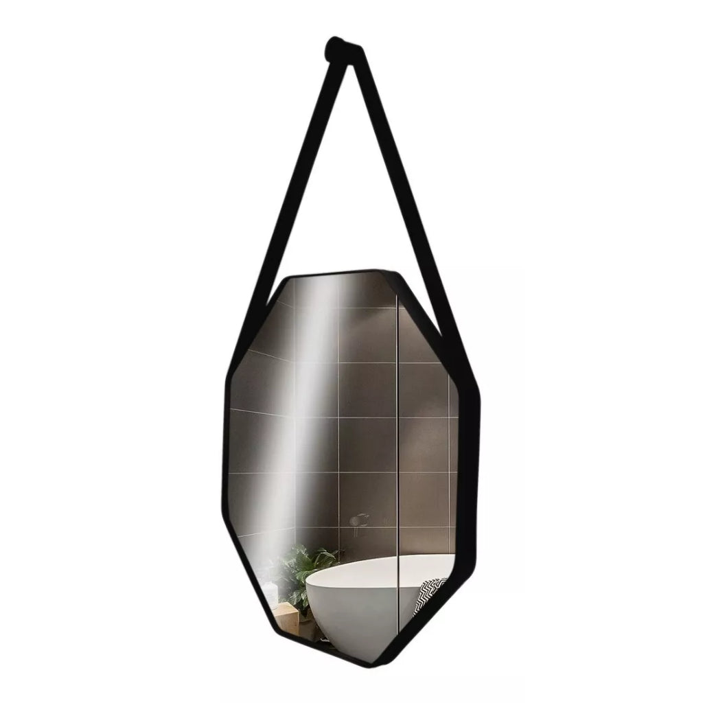 Espelho Octogonal Premium com Alça em Couro 40, 50 e 60cm + Suporte para Fixação