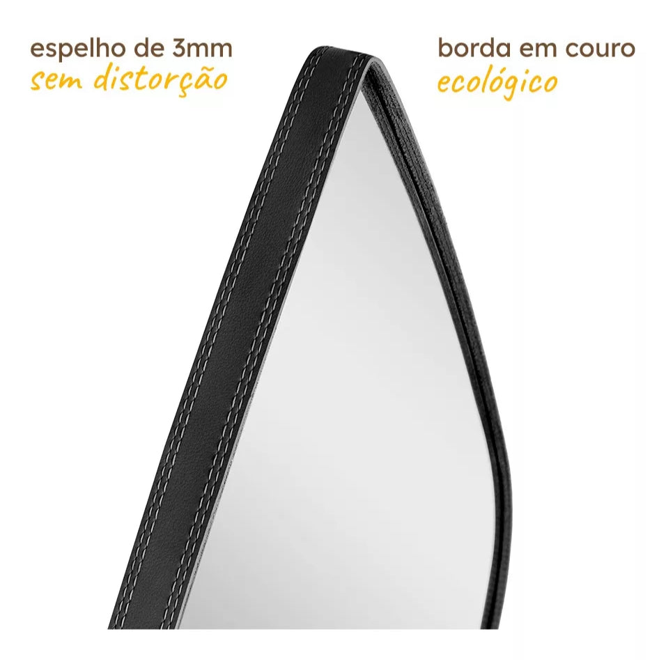 Espelho Gota  50x70 C/ moldura em Couro Ecológico