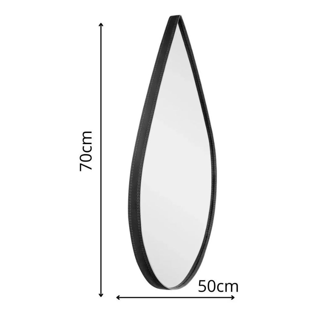 Espelho Gota  50x70 C/ moldura em Couro Ecológico
