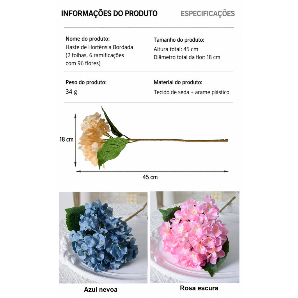 Buquê De Hortênsia Permanente, Toque Real Com 6 Flores