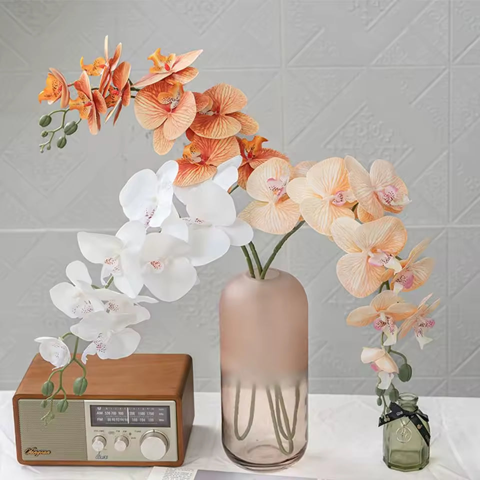 Ramo Floral Permanente de Orquídea Phalaenopsis com 9 Hastes Flor de Seda Toque real, Para decoração