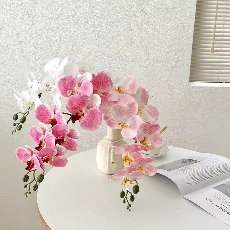 Ramo Floral Permanente de Orquídea Phalaenopsis com 9 Hastes Flor de Seda Toque real, Para decoração