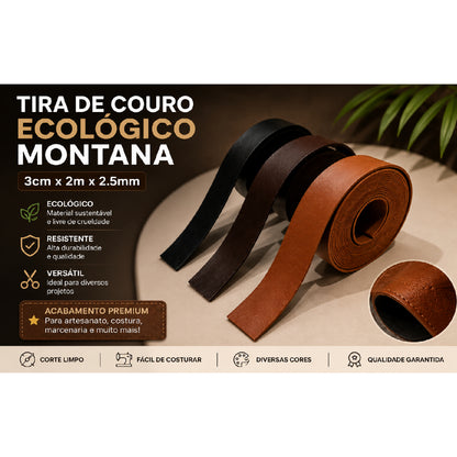 Tira de Couro Ecológico Montana 3cm x 2m x 2,5mm | Com ou Sem Costura | Artesanato, Alça para Bolsa e Cinto