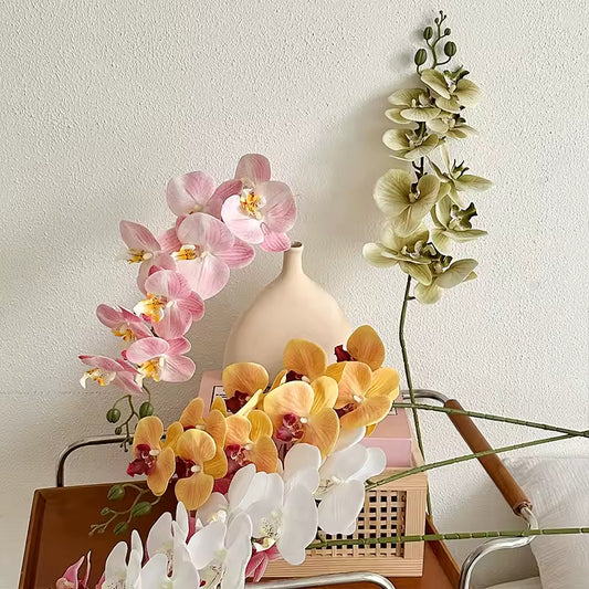 Ramo Floral Permanente de Orquídea Phalaenopsis com 9 Hastes Flor de Seda Toque real, Para decoração