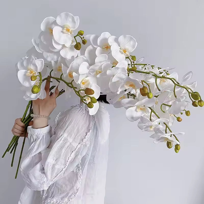 Ramo Floral Permanente de Orquídea Phalaenopsis com 9 Hastes Flor de Seda Toque real, Para decoração