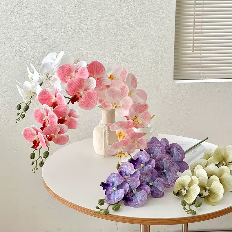 Ramo Floral Permanente de Orquídea Phalaenopsis com 9 Hastes Flor de Seda Toque real, Para decoração
