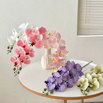 Ramo Floral Permanente de Orquídea Phalaenopsis com 9 Hastes Flor de Seda Toque real, Para decoração