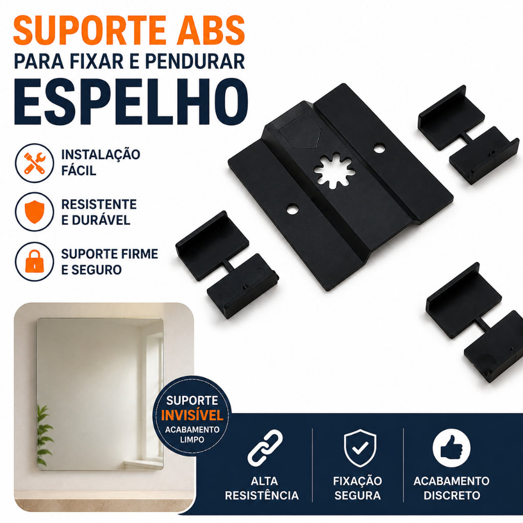 Suporte Invisível para Espelho em ABS | Fixação para Espelhos, Quadros e Painéis | Fácil Instalação