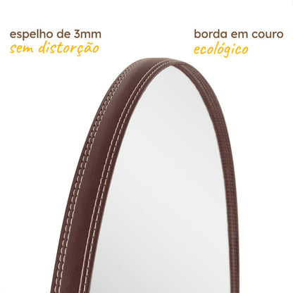 Espelho Decorativo Redondo 60, 50, 40cm C/ couro + Suporte de Fixação
