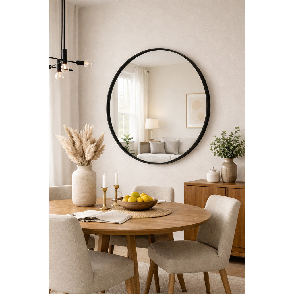 Espelho Decorativo Redondo 60, 50, 40cm C/ couro + Suporte de Fixação