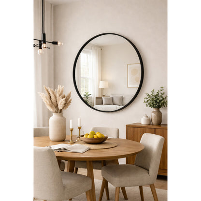 Espelho Decorativo Redondo 60, 50, 40cm C/ couro + Suporte de Fixação
