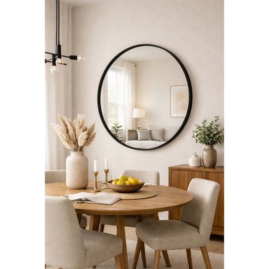 Espelho Decorativo Redondo 60, 50, 40cm C/ couro + Suporte de Fixação